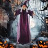 Halloween Flying Witch Decoration Outdoor Hanging Witch Statue with Light Large Screaming Witch Prop for Garden Yard Lawn Decor