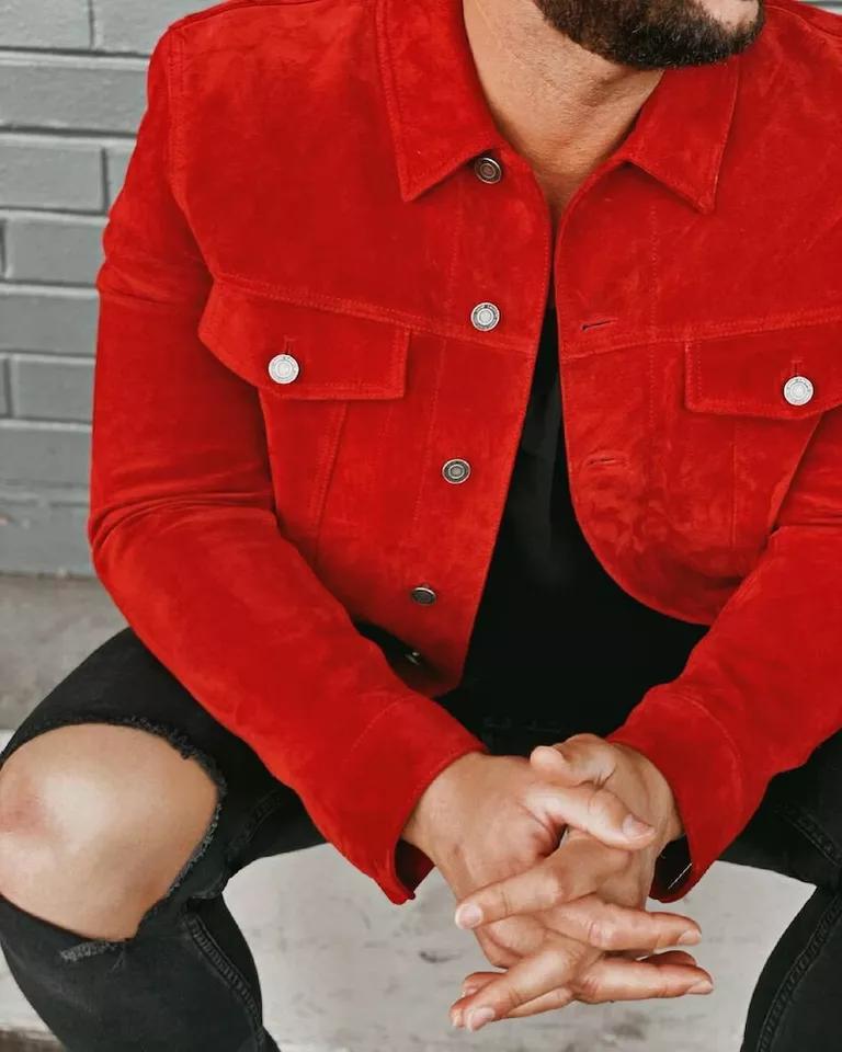 Дизайнерская вечерняя красная куртка из овчины ручной работы из замши для мужчин из натуральной кожи, стильная
