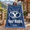 BYU Cougars Custom Name Flannel Blanket Personalized Soft Warm Plush Throw Blanket Customized Gift for Family Friends