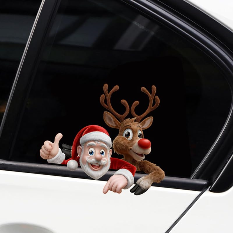 Merry Christmas Winter Decals,Santa Claus Reindeer Elf Car Window Stickers,Christmas Xmas Holiday Art Clings Decorations Accessories (Cartoon)
