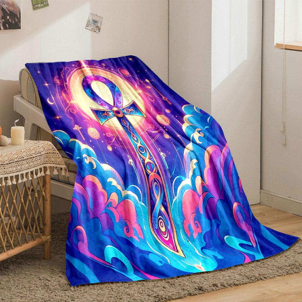 Mystical Ankh in Cosmic Glow print blanket soft and cozy perfect for the living room bed sofa or a nap,gift