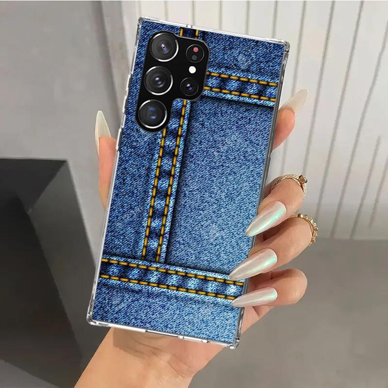 Джинсовый Ковбойский Деним Печатный Чехол для Телефона для Samsung Galaxy S26 S24 S23 Ultra S25 Edge S22 S21 Plus S20 FE + Мягкая Печатная Оболочка Funda