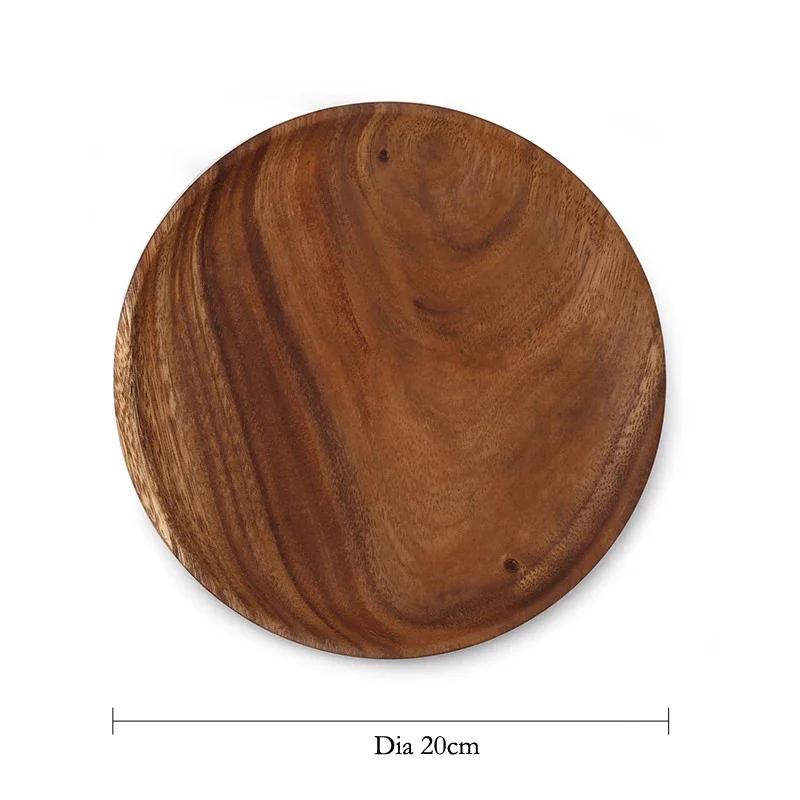 Тарелка из акации Поднос для закусок Десертная тарелка для фруктов Поднос для закусок Большая маленькая деревянная тарелка Кухонная посуда Столовые приборы