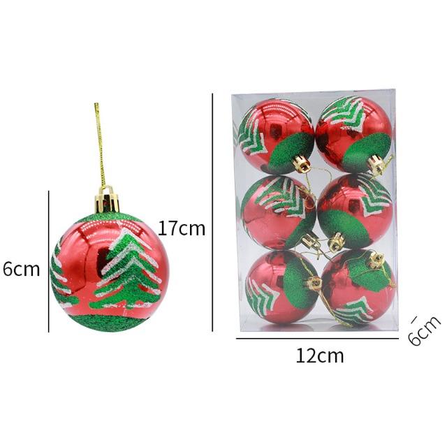 Christmas Balls Set 6PCS 6cm - Xmas Tree Hanging Ornaments, Navidad Noel Natal Home Party New Year Decoration