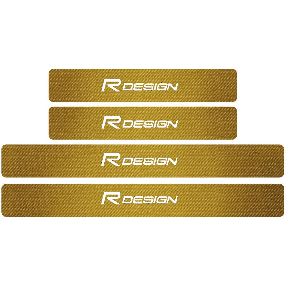 4PCS Car Styling Carbon Fiber Car Door Sill Protected Stickers Auto Emblem Decals For Volvo RDESIGN T6 AWD S40 S60 XC60 XC90 V60 HF3