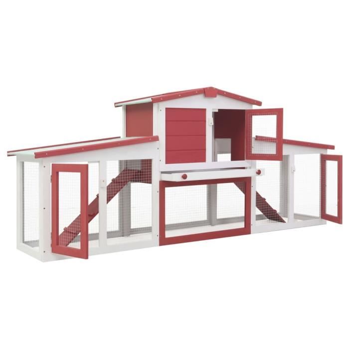 Outdoor Rabbit Hutch - vidaXL - 204x45x85 Cm - Fir Wood - White and Red - 2 Layers
