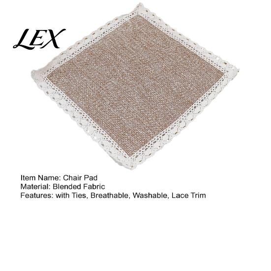 Solid Wood Chair Mat Cotton Linen Pad with Ties, Square Summer Seat Lace Dining Trim, 15.75" x Breathable Washable for Office