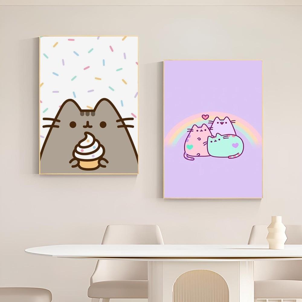 1 шт. мультяшный постер с изображением кота P-Pusheen K-Kawai, самоклеящийся художественный постер, водонепроницаемая бумажная наклейка для декора стен кофейни, бара