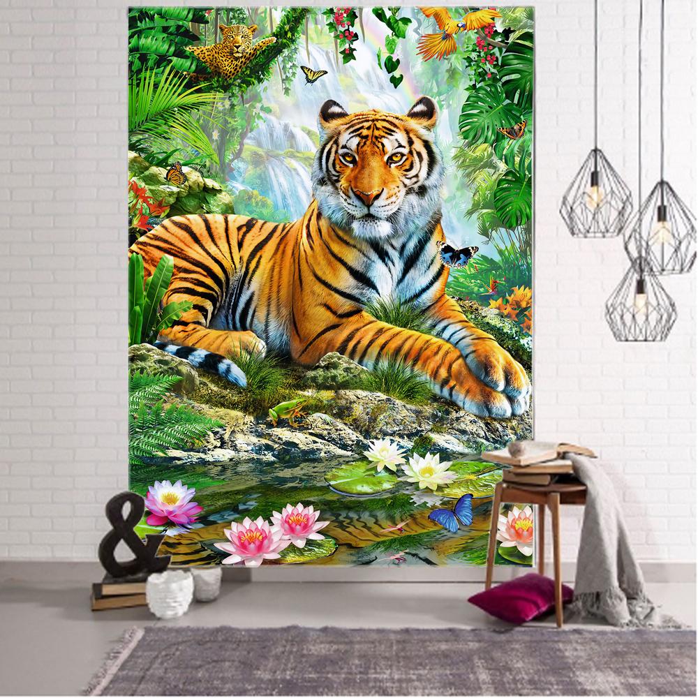 Мандала Бохо Настенный гобелен Подвесной Спальня Гостиная Лесной Тигр Декоративный гобелен Животное Декоративный гобелен