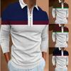Fashion Men's Polo Shirt Colour Blocking Long Sleeve Lapel T-shirt Casual Tops Men's Clothing