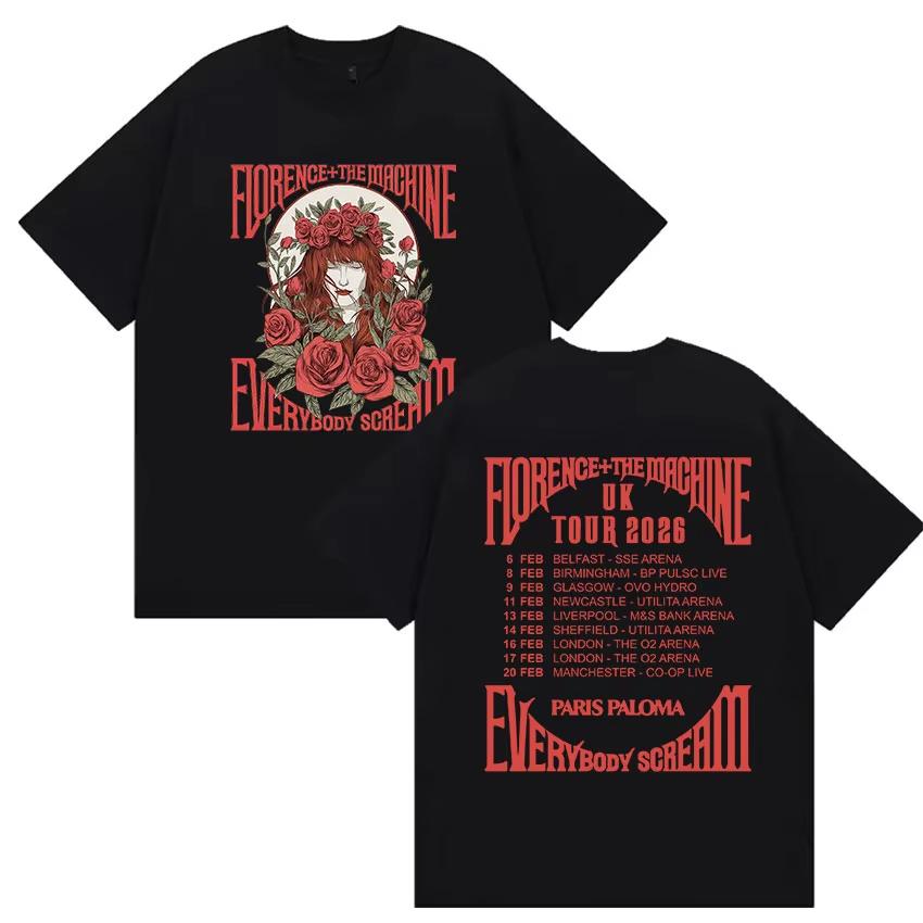 Florence  The Machine Everybody Scream Tour 2026 Print T Shirts Unisexs Women Vintage Fashion pure Cotton Tshirt Streetwear