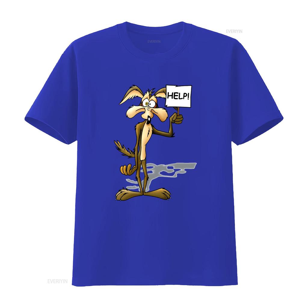 Willy Coyote Road Runner Cartoon Print T Shirt For Soft Cotton Vintage Stretched Versatile Slightly Graphic Streetwear