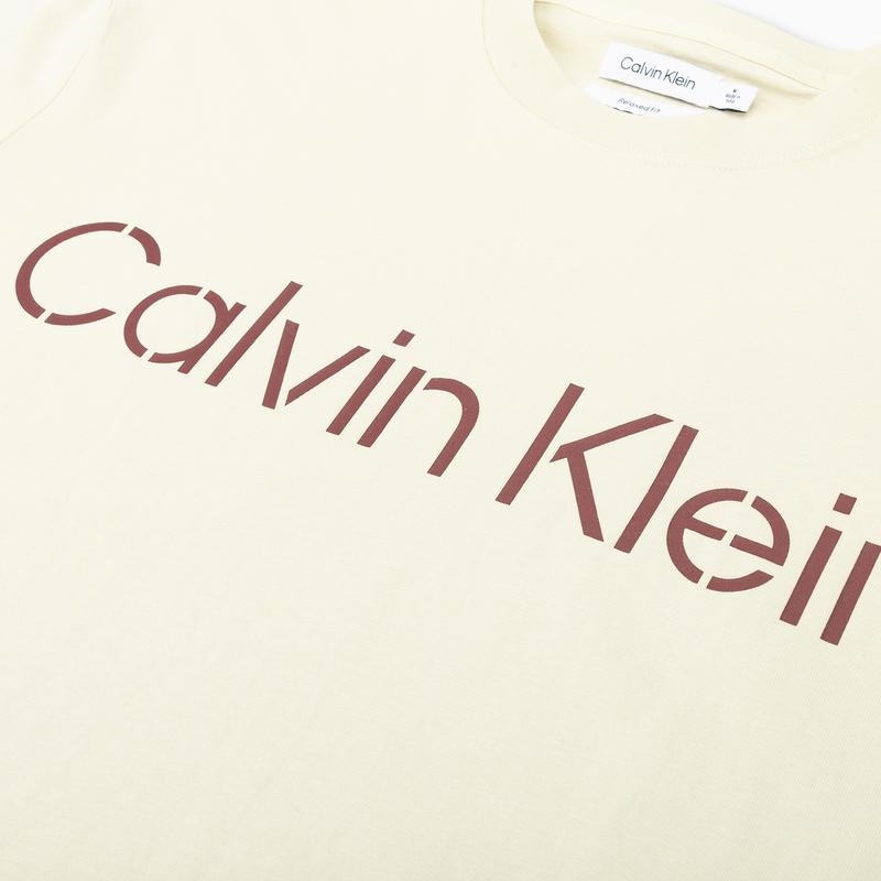 Calvin Klein SS23 Свободный пуловер с логотипом и круглым вырезом, футболка с короткими рукавами, мужские топы цвета слоновой кости, 40LM200-CEN