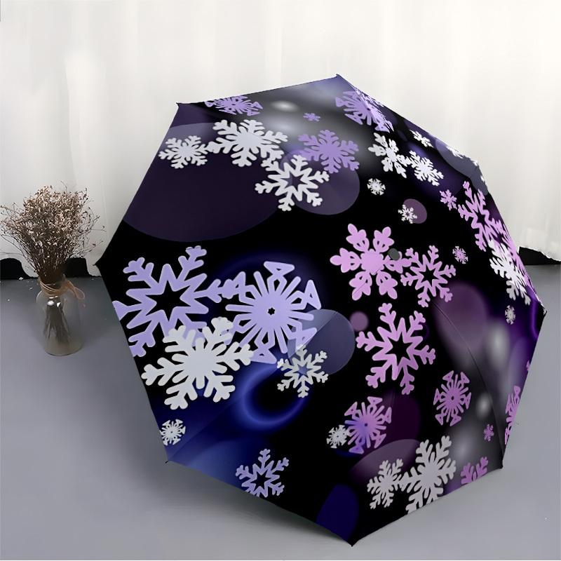 1pc Winter Snowflakes Automatic Opening/Closing Umbrella with Operation & Windproof Canopy - Folding Design, Holiday Gift yy260225180