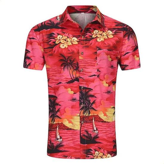 2026 Summer Men's Beach Style Short Sleeve Turn-down Collar