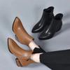 Winter New Women'S French Style Ankle Boots - Pointed Toe Side Zip Low Heel Soft Leather Booties Retro Comfortable Shoes