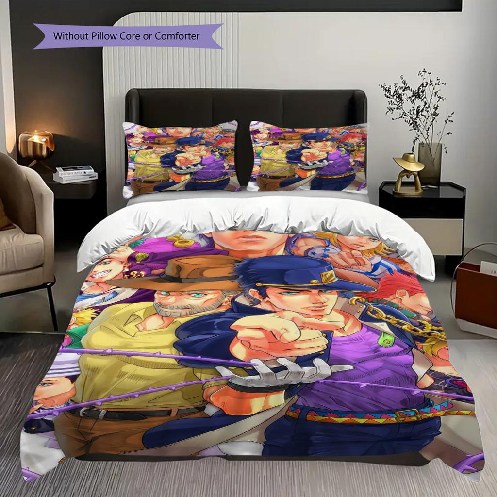 Vibrant Anime Ensemble Three-piece set (1 * duvet cover + 2 * pillowcase, without core) 2D Flat Duvet cover and pillowcase Bedding set