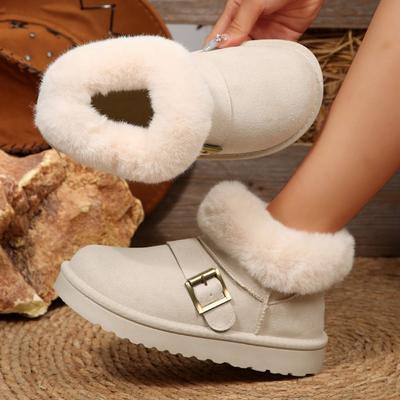 2025 Осень/Зима Новый Стиль Зимние Ботинки на Толстой Подошве для Женщин - Теплые Короткие Однотонные Замшевые Повседневные Уличные Хлопковые Ботинки