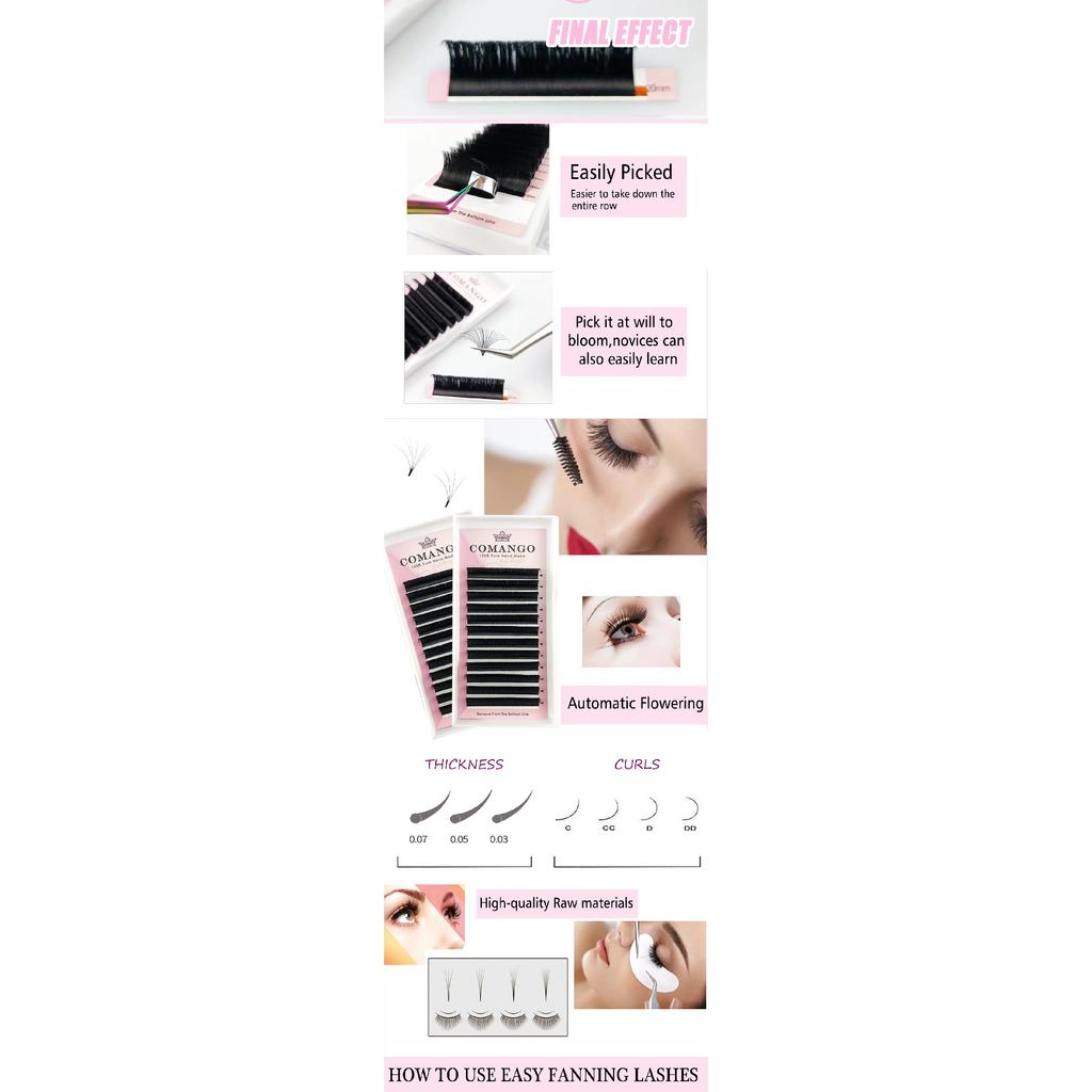 CoMango Easy Fan Lashes Extension DIY 2d/3d/4d/10d Faux Mink Blooming Eye Lash Extensions 0.03/0.05/0.07 Makeup Lashes