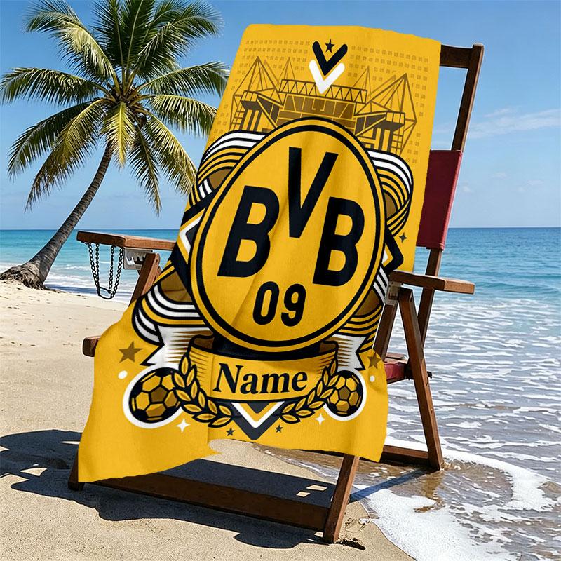 Custom Name Personalized Borussia Dortmund Bvb Print Beach Towel, for Trip Camping Beach Party Home Decor, Birthday Gift for Family & Friends