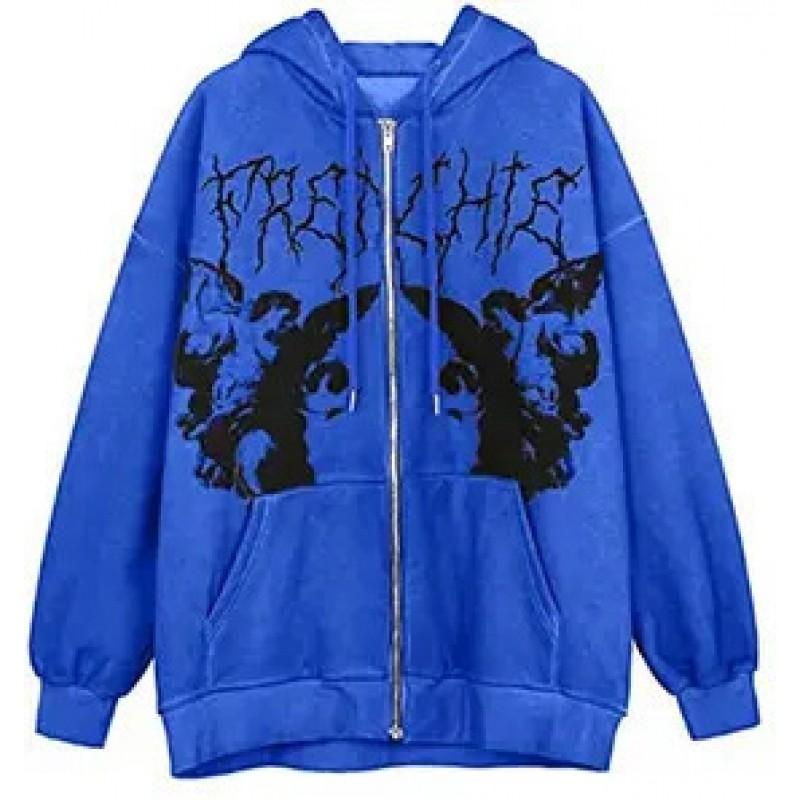 Womens Loose Zip-Up Hoodie Y2K Streetwear Graphic Print Casual Jacket