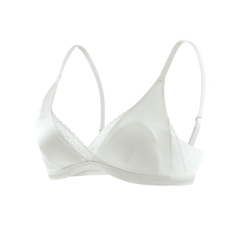 Silk stretch satin ultra-thin triangle cup underwear, mulberry silk sexy lace V-neck French bra