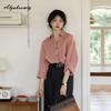 Японская мори для девочек, весенне-осенняя женская однотонная короткая блузка с отложным воротником, хлопковая рубашка большого размера, винтажная элегантная рубашка с длинными рукавами