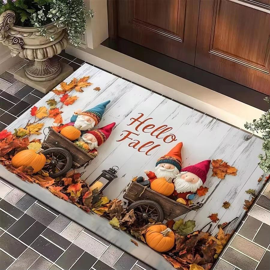 Christmas Gnome Print Doormat Black Festive Door Mat Floor for Kitchen Living Room Bedroom Bathroom Holiday for Halloween Decor