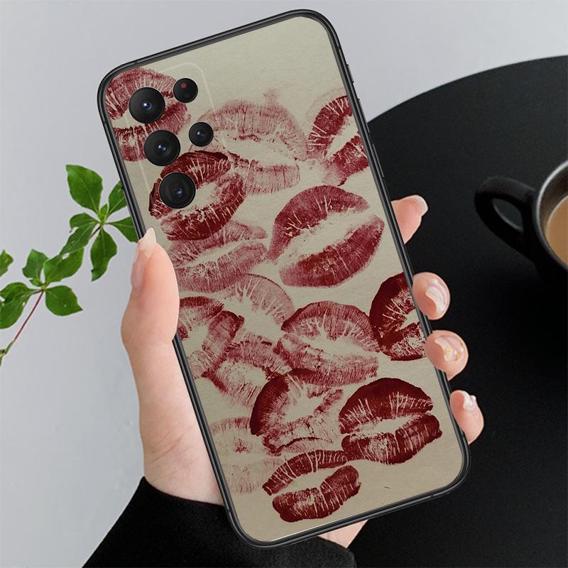Black Red Lips Kiss Phone Case For Samsung A35 A55 A54 A15 A25 A05s A05 A22 A24 A52 A33 A34 M34 M14 M54 M23