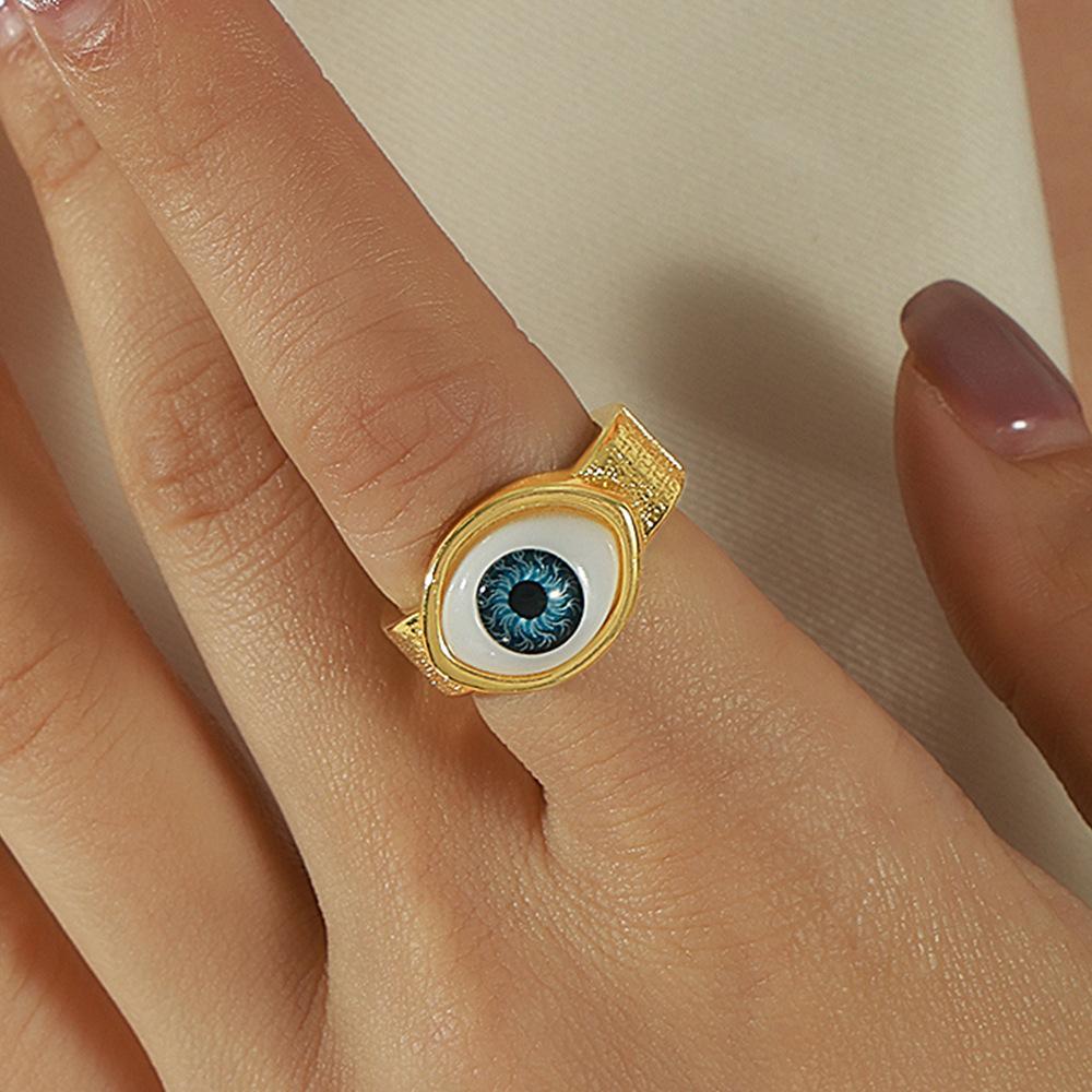 Hip Hop Style Women's Copper Plated Real Gold Ring Devil's Eye Open Bracelet Bracelet Style Personality Set