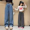Брюки для девочек Весна и осень Свободные прямые брюки Осенние модные брюки в стиле вестерн Большие детские широкие брюки Осенние детские джинсы