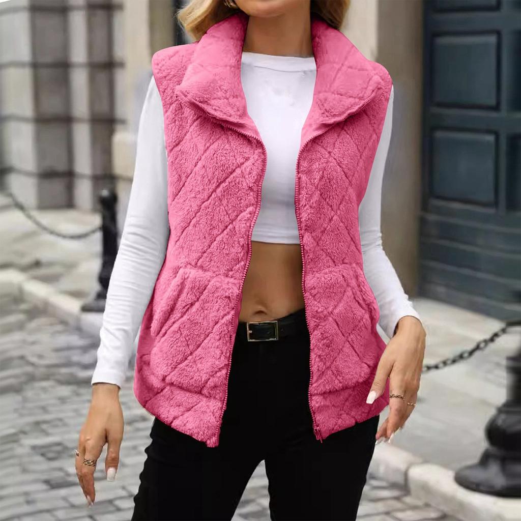 Женская повседневная модная однотонная куртка с длинными рукавами на молнии со свободными карманами из плюша