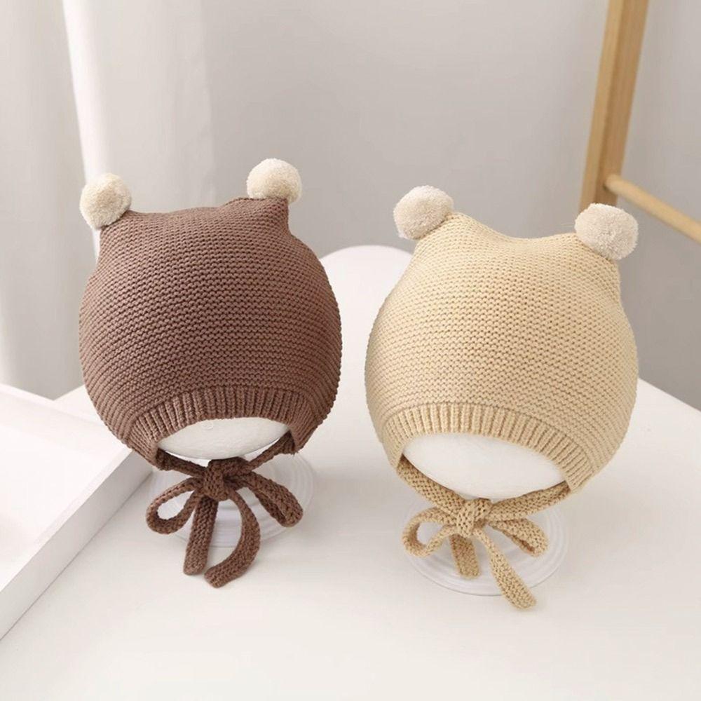 3-24 Months Wool Ball Baby Winter Hats Soft Bonnet Cap Fashion Newborn Ear Protection Cap  Infant