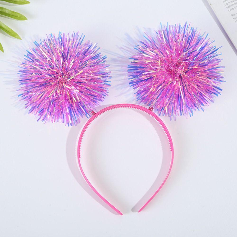 Bling Party Headband Giltering Tinsel Headband Trendy Pompom Ball Headband  Women Girls Pink