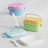 Двухслойный пластиковый ланч-бокс с ложкой и вилкой, не содержащий БФА, детский ланч-бокс, можно использовать в микроволновой печи, герметичный контейнер для еды бенто