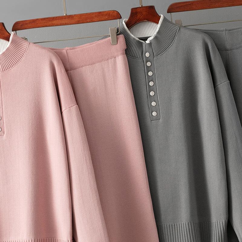 Модный повседневный шерстяной костюм женский осенне-зимний новый свободный свитер вязаные широкие брюки комплект из двух предметов