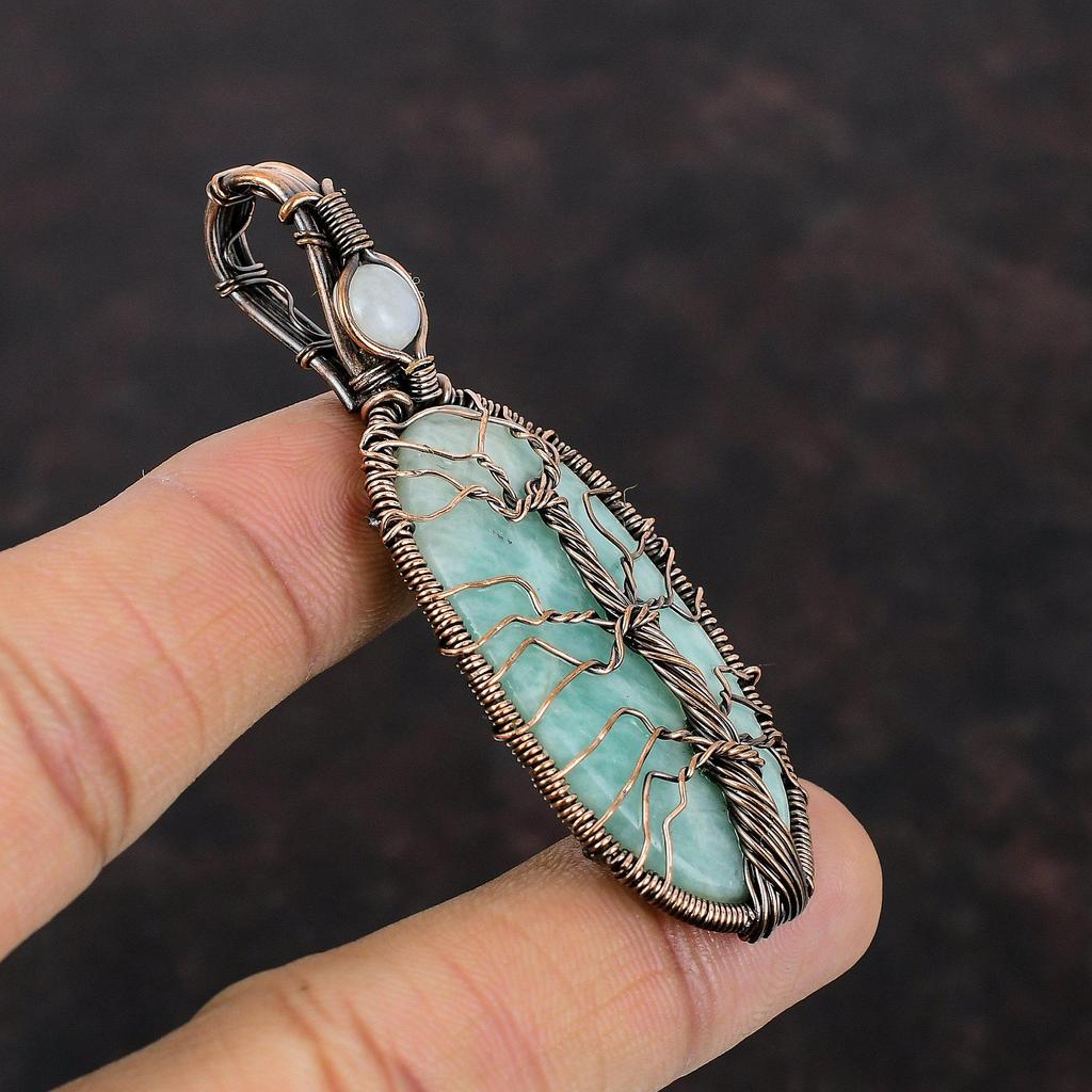 Древо жизни амазонит драгоценный камень кулон медная проволока обернутый кулон радуга лунный камень проволока кулон ювелирные изделия для подарков ручная работа медные украшения