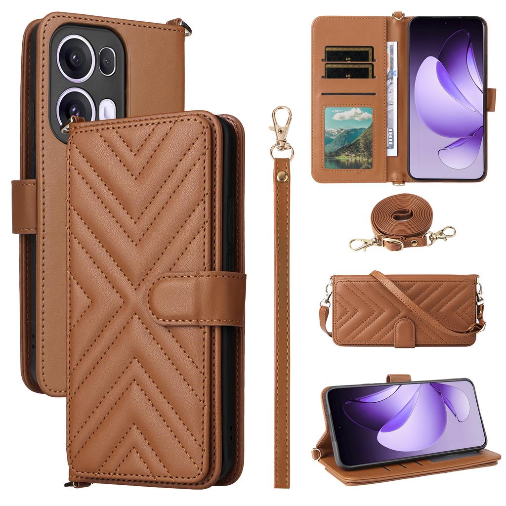 For Oppo Reno13 Pro 5G Wallet Case with Shoulder Strap Leather Phone Cover