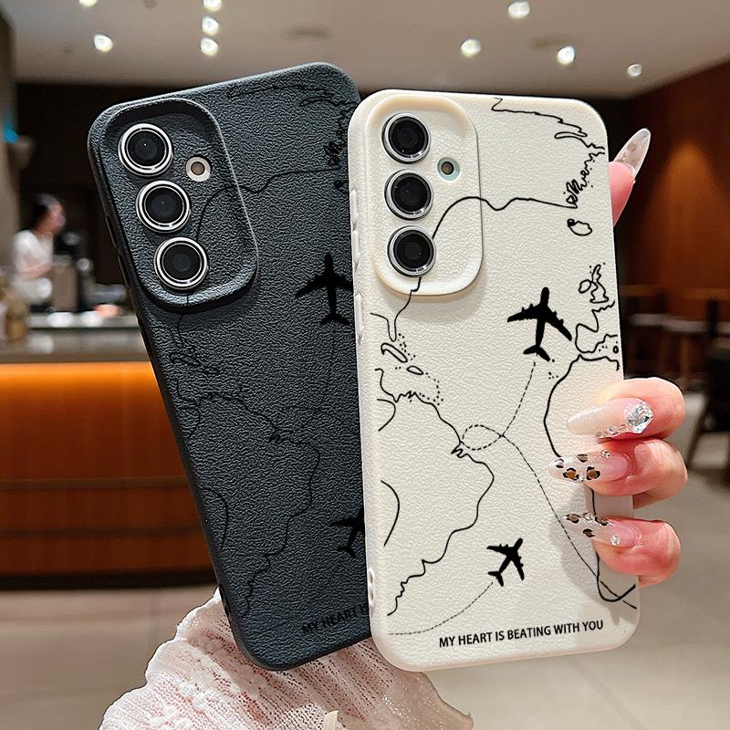 Кейс с маршрутом самолета для Samsung Galaxy S24 S26 S23 S22 S25 Ultra Edge S21 FE A16 A26 A36 A56 A15 A35 A17 A37 A57 A54 A55 5G Чехол