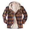 Men Coat Hooded Drawstring Long Sleeve Plaid Print Jacket with Pockets Buttons