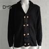 Осень-зима мужской свитер двубортный с пуговицами и лацканами, длинные рукава, скрученная фактура, однотонное толстое эластичное трикотажное пальто