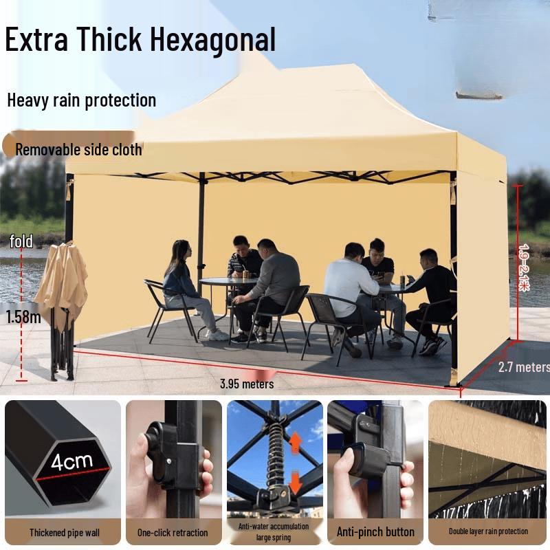 JunDingYing Heavy-Duty 3x4m Khaki Square Sun Umbrella with 3 Side Walls