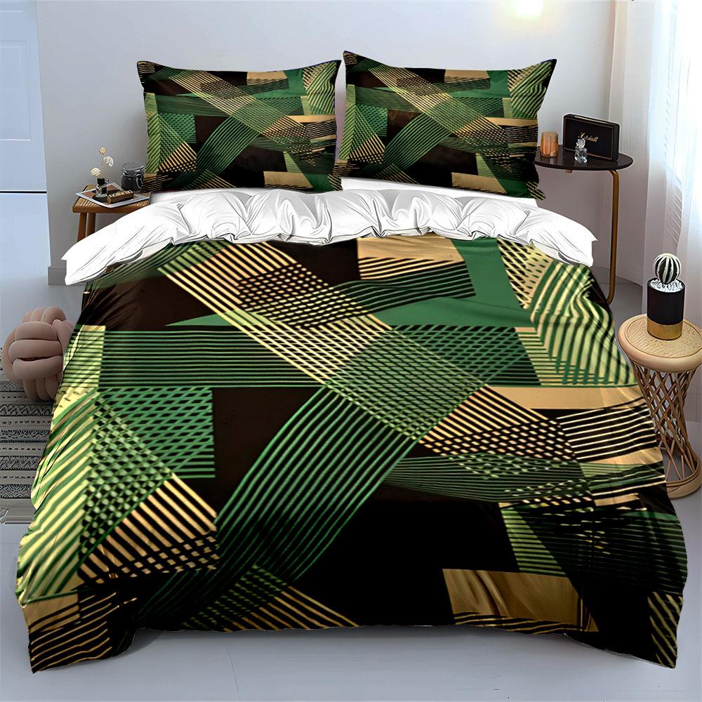 Green and gold stripes. Bedding sets Duvet cover sets Duvet covers Pillowcases(1*Duvet Cover 2*Pillowcases without duvet insert)