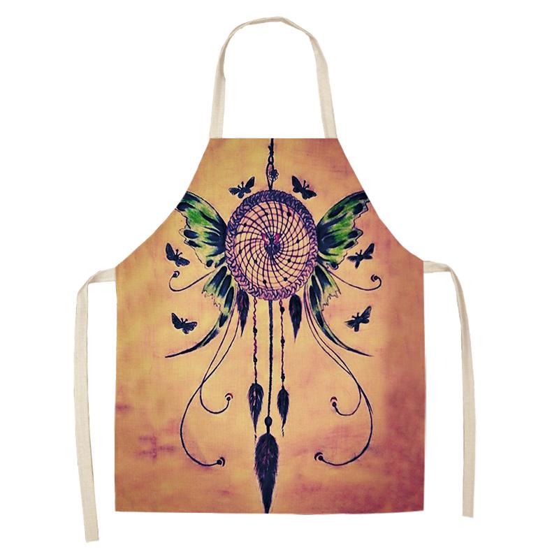 Фартук с принтом «Ловец снов» из перьев, званый ужин, барбекю, нагрудник для приготовления пищи, льняной фартук, фартук для уборки дома, против пятен и масла