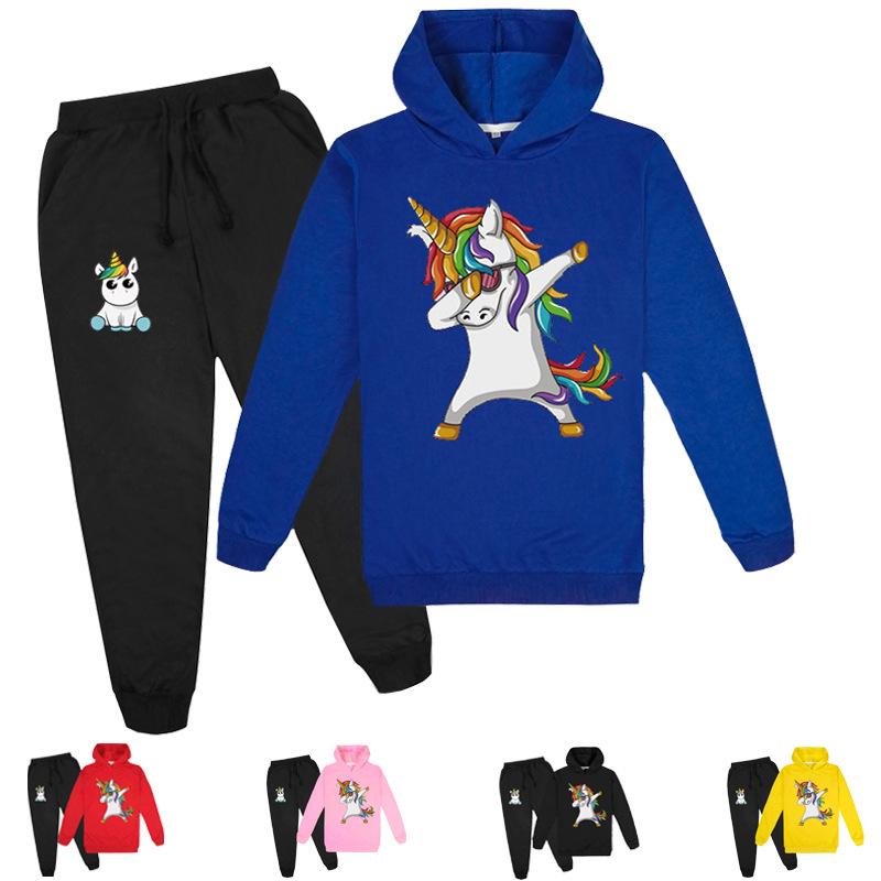 Kids Boys Girls Cute DAB Unicorn Hoodies Pants Suit Cartoon Children's Clothing Sweatshirts Casual Fashion Pullover