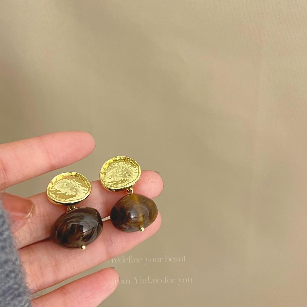 «Серьги-иглы Майяра 925»: "Янтарный жемчуг в стиле ретро для осени/зимы"