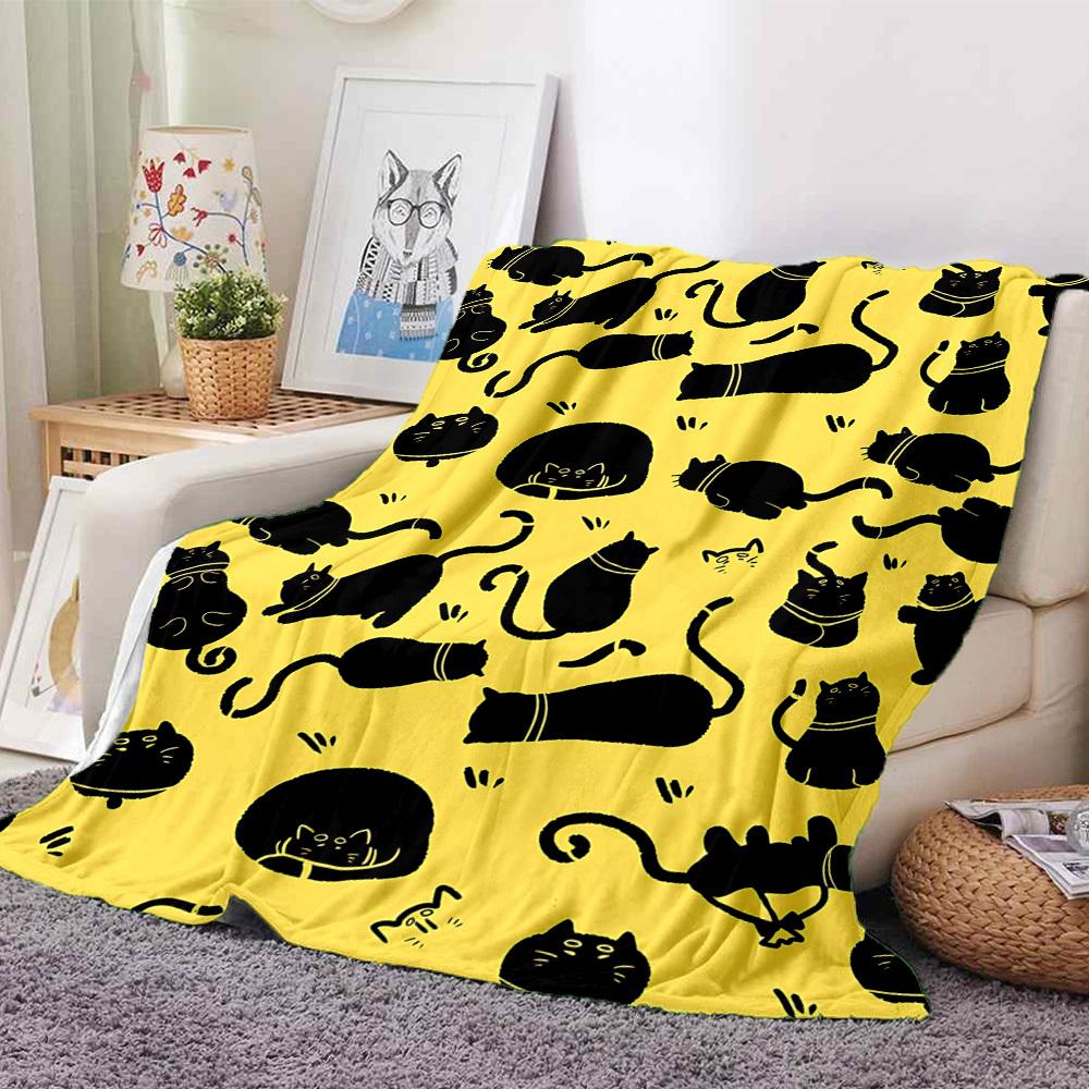 1pc Cat Pattern Lightweight Flannel Blanket, Comfortable and Warm Blanket, for Office and Camping Sofa Bed, Livingroom010