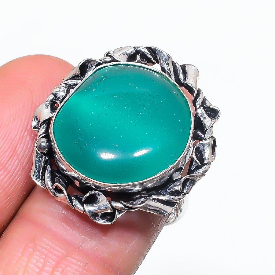 Зеленый Оникс Ручной работы Ювелирное изделие из стерлингового серебра 925 пробы Кольцо Размер 7 z5K32