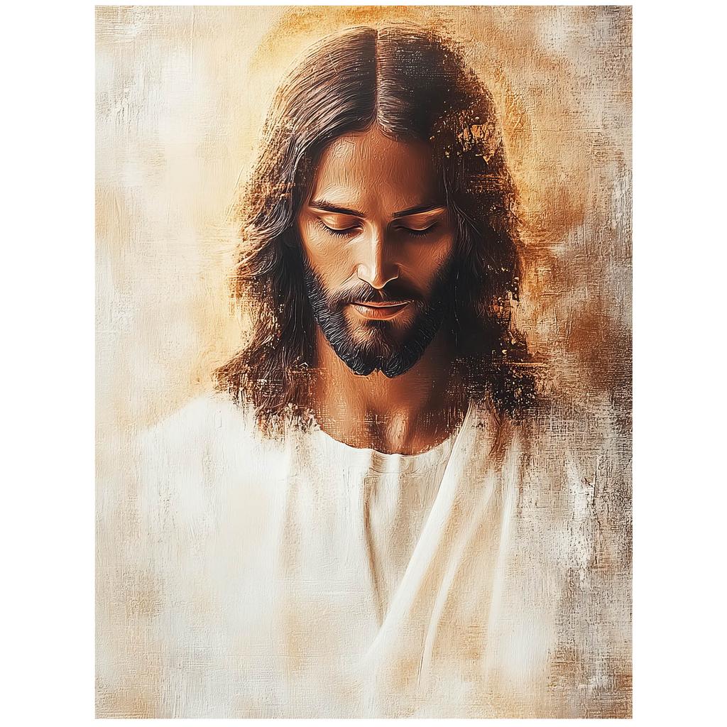Jezus W Spokoju Serca Jezus W Spokoju Serca, 50X70 Cm, Rama Drewniana Jasny Dąb, Papier Matowy 230 Gsm