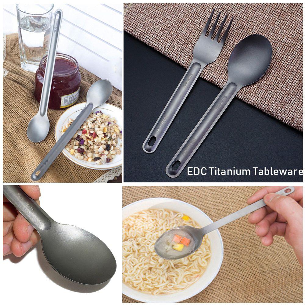 New Pure Portable Outdoor Picnic Accessories Titanium Cookware Cutlery Fork Long Handle Spoon